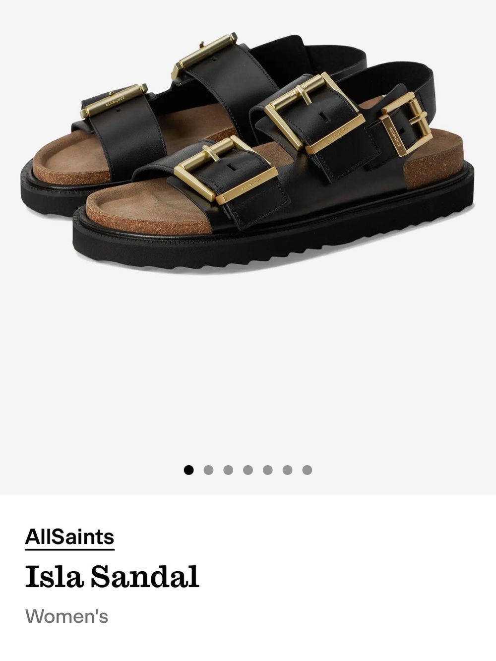 All Saints Black Leather Sandals with Gold Buckles